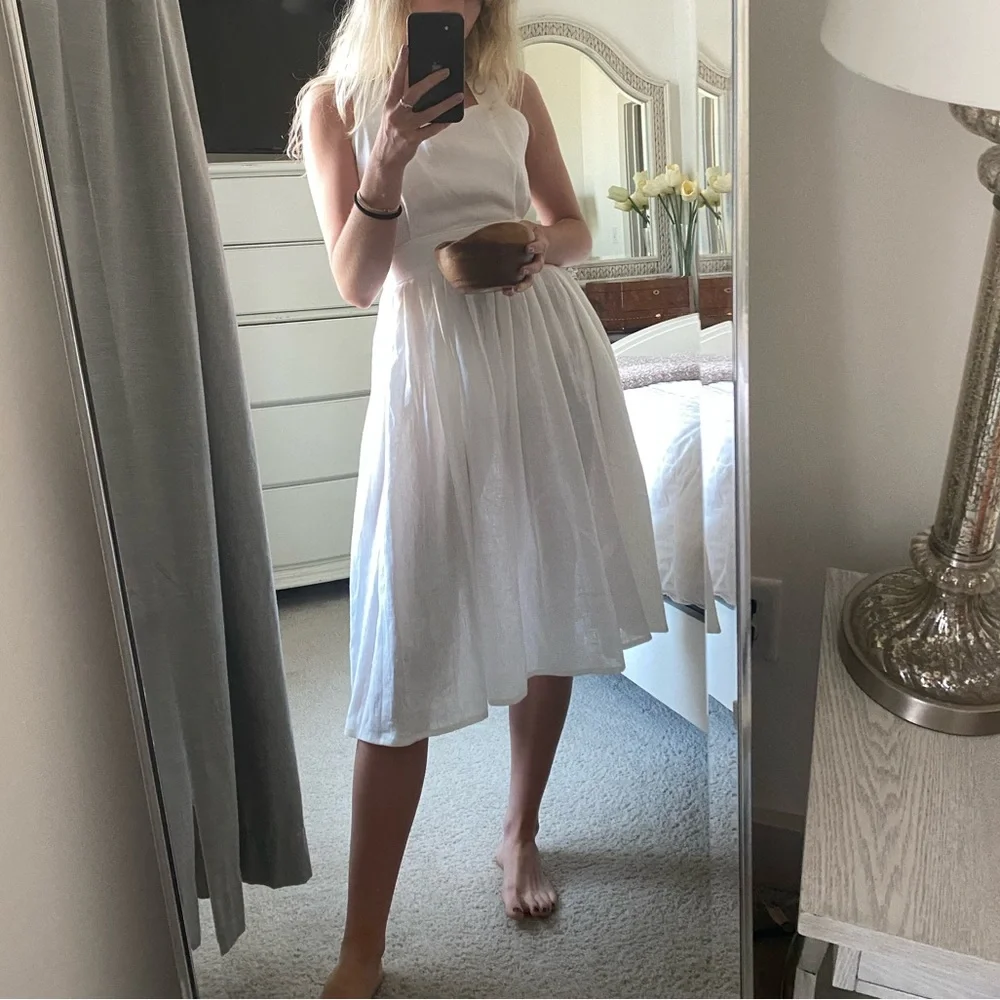 NWOT Isona Linen White Pinafore Midi Dress - Picture 7 of 9